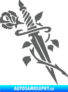 Samolepka Meč s růží pravá škrábaný titan