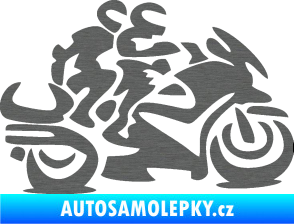 Samolepka Motorkář 009 pravá se spolujezdcem škrábaný titan