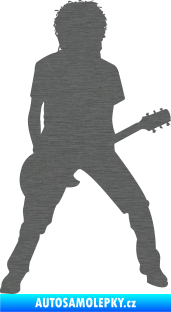 Samolepka Music 010 pravá rocker s kytarou škrábaný titan
