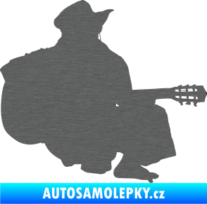 Samolepka Music 014 pravá hráč na kytaru škrábaný titan