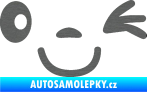 Samolepka Obličej 008 pravá mrkající škrábaný titan