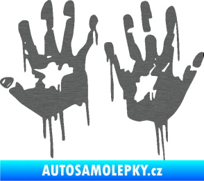 Samolepka Otisk rukou 001 levá krvavý škrábaný titan