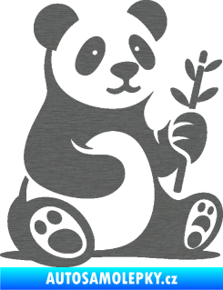 Samolepka Panda 011 pravá s bambusovou větvičkou škrábaný titan