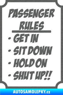 Samolepka Passenger rules nápis pravidla pro cestující škrábaný titan