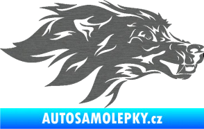 Samolepka Pes 127 pravá hlava škrábaný titan