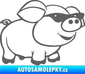 Samolepka Prase 006 pravá frajer v brýlích škrábaný titan