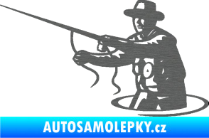 Samolepka Rybář 015 levá s udicí škrábaný titan