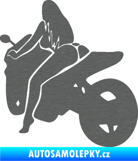 Samolepka Sexy žena na motorce levá škrábaný titan