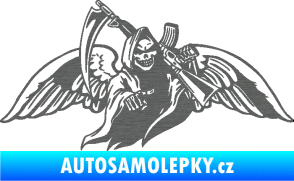 Samolepka Smrtka 016 pravá s křídly a kosou škrábaný titan