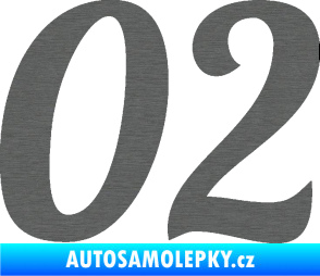 Samolepka Startovní číslo 02 typ 3 škrábaný titan