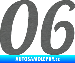 Samolepka Startovní číslo 06 typ 3 škrábaný titan