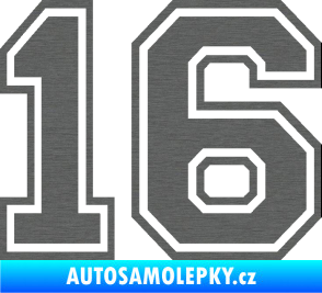 Samolepka Startovní číslo 16 typ 4 škrábaný titan
