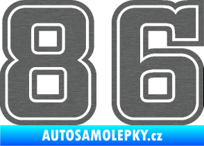 Samolepka Startovní číslo 86 typ 5 škrábaný titan
