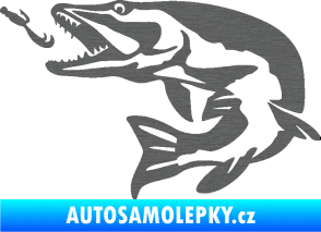 Samolepka Štika 005 levá s návnadou škrábaný titan