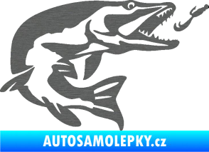 Samolepka Štika 005 pravá s návnadou škrábaný titan