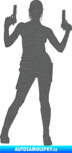 Samolepka Střelkyně 002 pravá girl with gun škrábaný titan