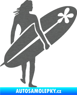 Samolepka Surfařka 003 pravá škrábaný titan