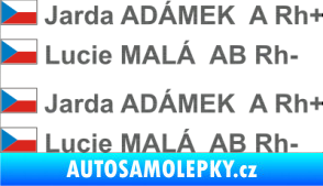 Samolepka Vlajka ČR se jménem a krevní skupinou škrábaný titan
