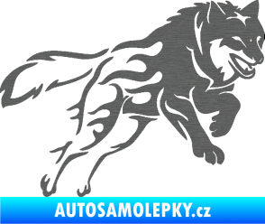 Samolepka Vlk 002 pravá škrábaný titan