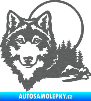 Samolepka Vlk 007 levá s krajinou škrábaný titan