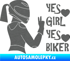 Samolepka Yes girl, yes biker motorkářka škrábaný titan