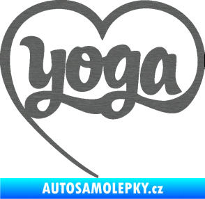 Samolepka Yoga nápis v srdíčku škrábaný titan