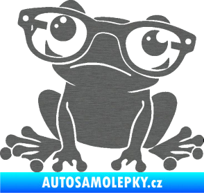 Samolepka Žába 011 levá kouká s brýlemi škrábaný titan