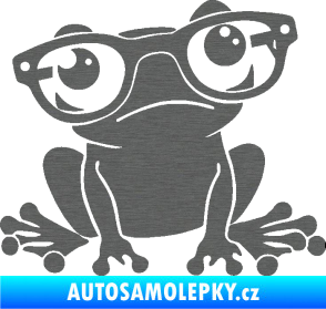 Samolepka Žába 011 pravá kouká s brýlemi škrábaný titan