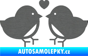 Samolepka Zamilovaní ptáčci 001 se srdíčkem škrábaný titan