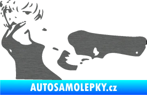Samolepka Žena s pistolí pravá škrábaný titan