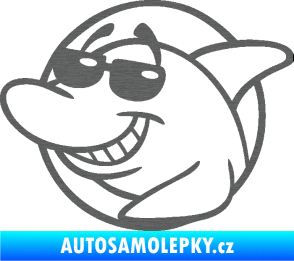 Samolepka Žralok 018 levá cool s brýlemi škrábaný titan