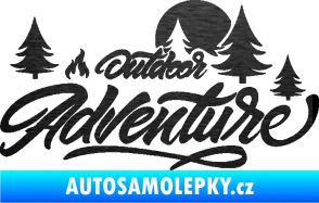 Samolepka Adventure outdoor nápis les,hory a táborák škrábaný kov černý