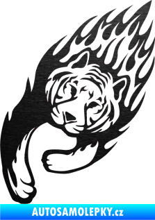 Samolepka Animal flames 015 levá tygr škrábaný kov černý