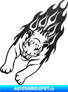 Samolepka Animal flames 024 levá tygr škrábaný kov černý