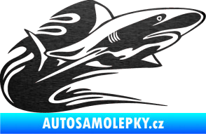 Samolepka Animal flames 037 pravá žralok škrábaný kov černý
