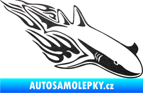 Samolepka Animal flames 048 pravá žralok škrábaný kov černý