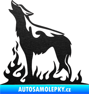 Samolepka Animal flames 066 levá vyjící vlk škrábaný kov černý