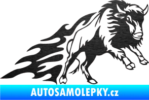 Samolepka Animal flames 089 pravá býk škrábaný kov černý