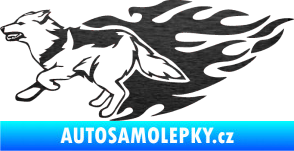 Samolepka Animal flames 090 levá vlk škrábaný kov černý
