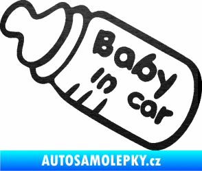 Samolepka Baby in car 001 lahvička na mlíčko škrábaný kov černý