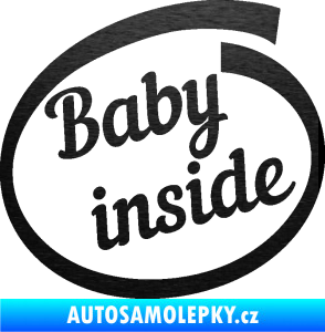 Samolepka Baby inside dítě v autě nápis škrábaný kov černý