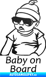Samolepka Baby on board 003 levá s textem miminko s brýlemi škrábaný kov černý