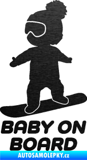 Samolepka Baby on board 009 levá snowboard škrábaný kov černý