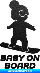 Samolepka Baby on board 009 pravá snowboard škrábaný kov černý