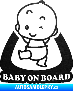 Samolepka Baby on board 011 levá s nápisem škrábaný kov černý