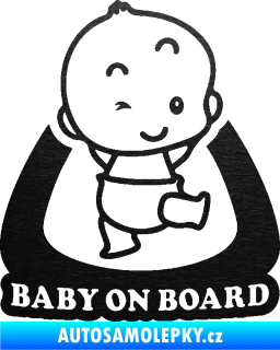 Samolepka Baby on board 011 pravá s nápisem škrábaný kov černý