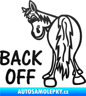 Samolepka Back off levá koník škrábaný kov černý
