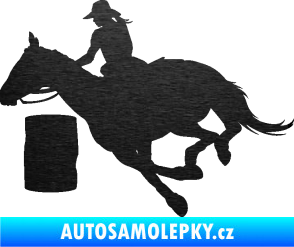 Samolepka Barrel racing 001 levá cowgirl rodeo škrábaný kov černý