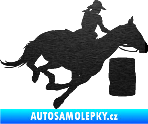 Samolepka Barrel racing 001 pravá cowgirl rodeo škrábaný kov černý