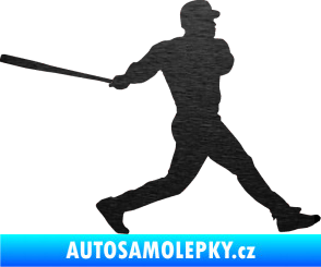 Samolepka Baseball 002 pravá škrábaný kov černý
